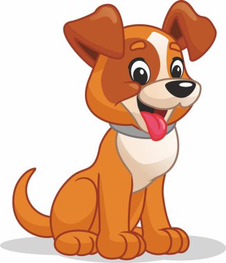 Happy cartoon puppy sitting. Flat style vector illustration isolated on white background.