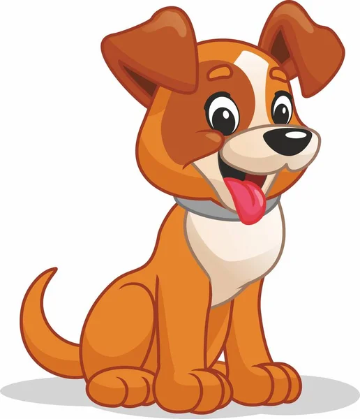 Happy Cartoon Puppy Sitting Flat Style Vector Illustration Isolated White —  Vetores de Stock