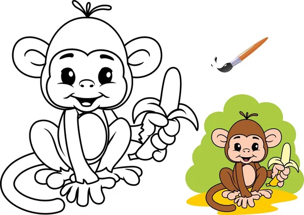 Funny Cartoon Baby Monkey Children Coloring Gráficos De Vetores
