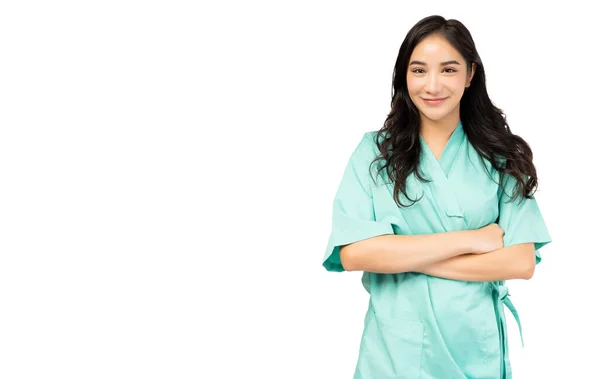 Young Asian Woman Wearing Patient Outfits Happy Patient Pretty Girl — Zdjęcie stockowe