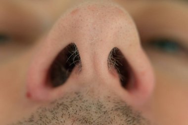 Beyaz erkek, burun kılı folikül makro yakın çekim. Yakın çekim, tanınmaz halde..