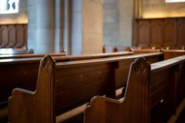 Grossmunster or Grossmunster church interior in Zurich city Switzerland, no people.