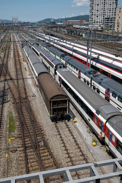 Veel Spoorwegen Treinen Waren Gestationeerd Een Van Treindepots Van Zürich — Stockfoto