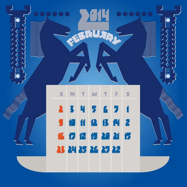 Modello di un calendario. Un calendario 2014.Febbraio . — Vettoriale Stock