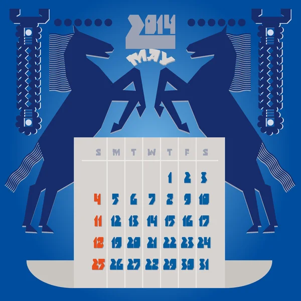 Sjabloon voor een kalender. een kalender 2014.may. — Stockvector