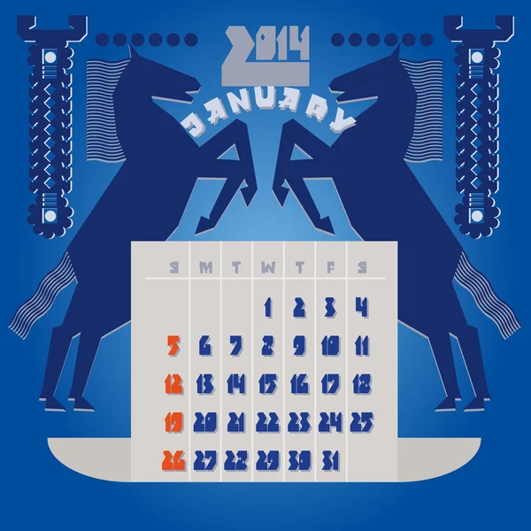 Template of a calendar. A calendar 2014.January. — Stock Vector