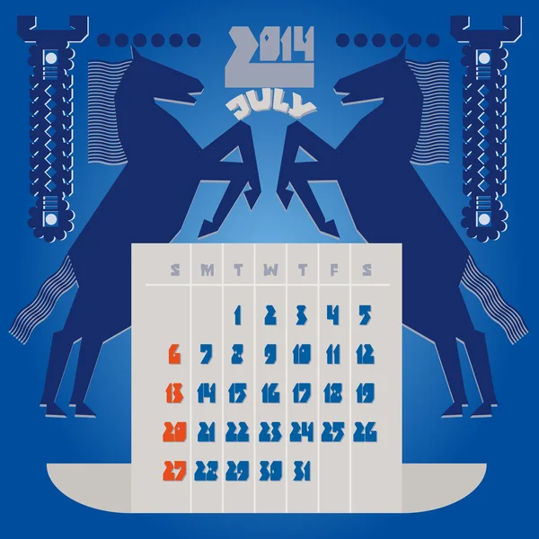 Template of a calendar. A calendar 2014.July. — Stock Vector