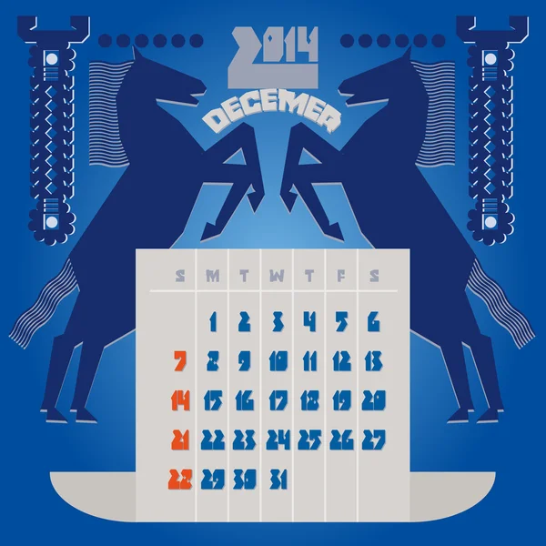 Modello di un calendario. Un calendario 2014.Dicembre — Vettoriale Stock