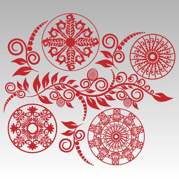 Каліграфічні квіткові візерунки червоним — стоковий вектор