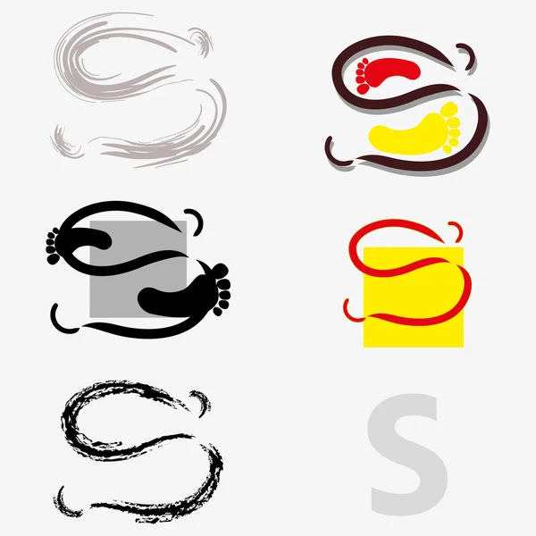Логотип или набор значков с отпечатком ноги и шрифтом S — стоковый вектор