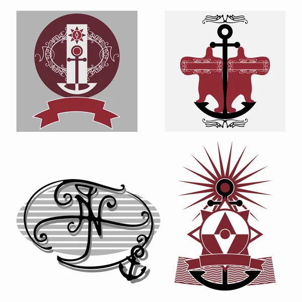 Set di emblemi marini — Vettoriale Stock