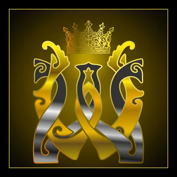 Monogram w, w, altın, gümüş — Stok Vektör