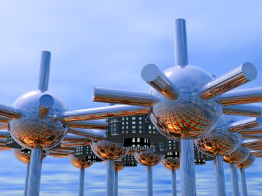 3D futuristic modular city clipart