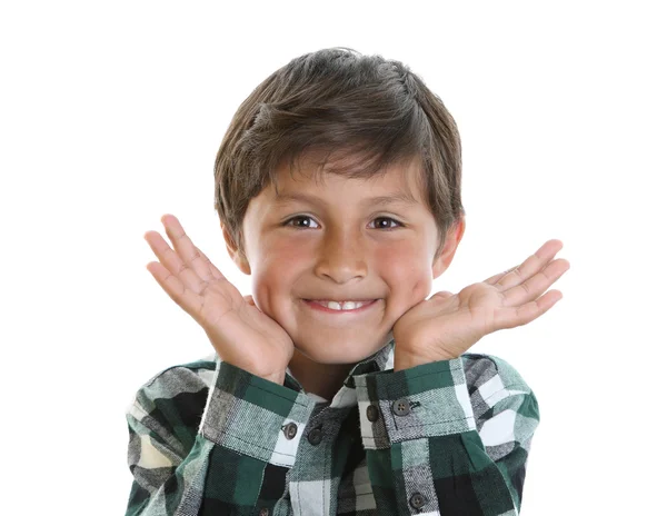 Niño feliz en camisa a cuadros — Foto de Stock