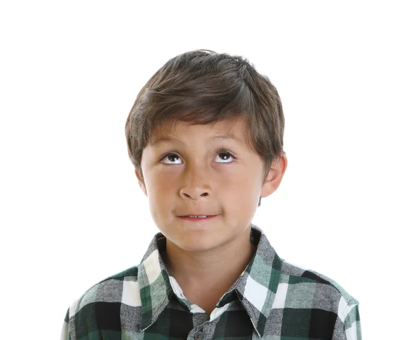 Young boy looks up to copy space — Stock Photo, Image