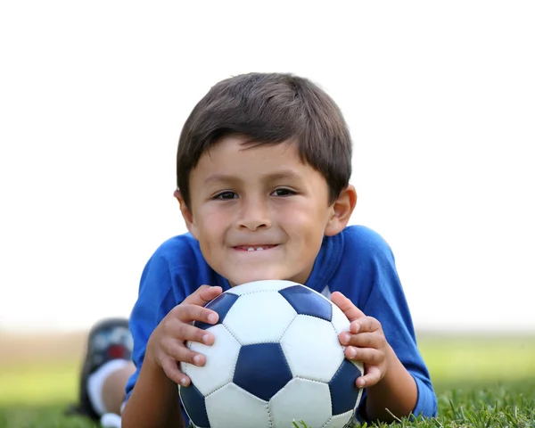 Menino com bola de futebol — Fotografia de Stock