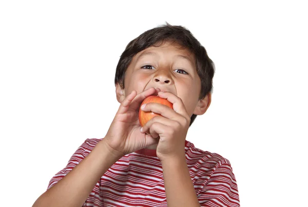 Ragazzo mangiare mela — Foto Stock