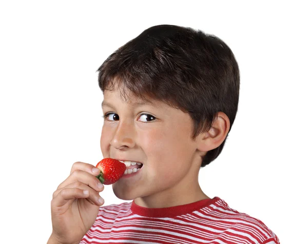 Chlapec s jahodou — Stock fotografie