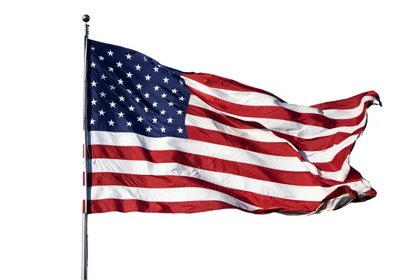 Store USA Flagget "Old Glory" blåser i sterk vind på et skyet dl – stockfoto