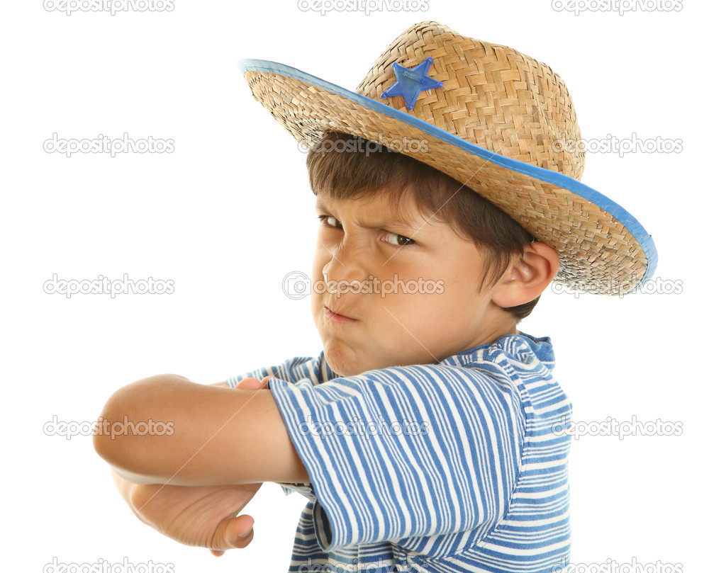 Young mad boy in cowboy hat — Stock Photo © dmediapro