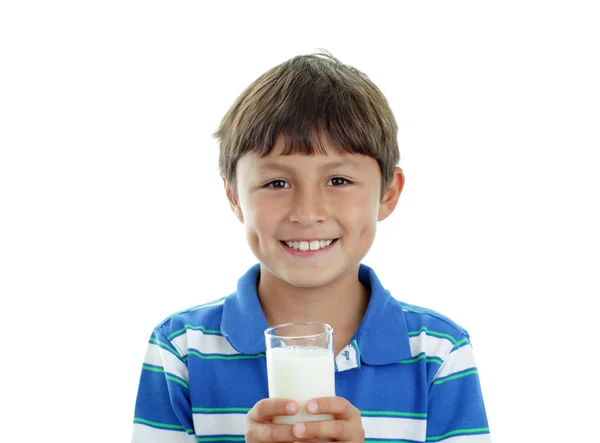 Chlapec s sklenici mléka — Stock fotografie