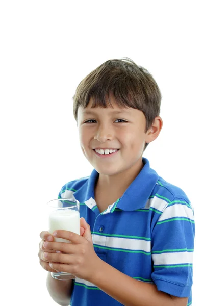 Menino com copo de leite — Fotografia de Stock