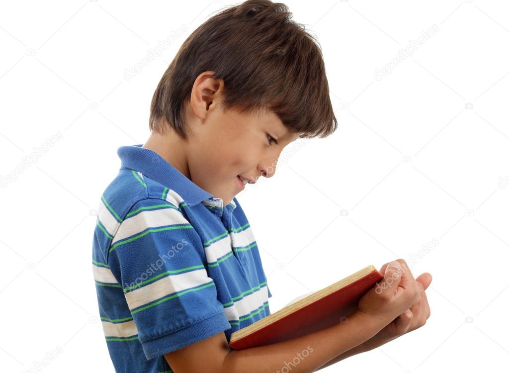 Boy enjoying reading a book