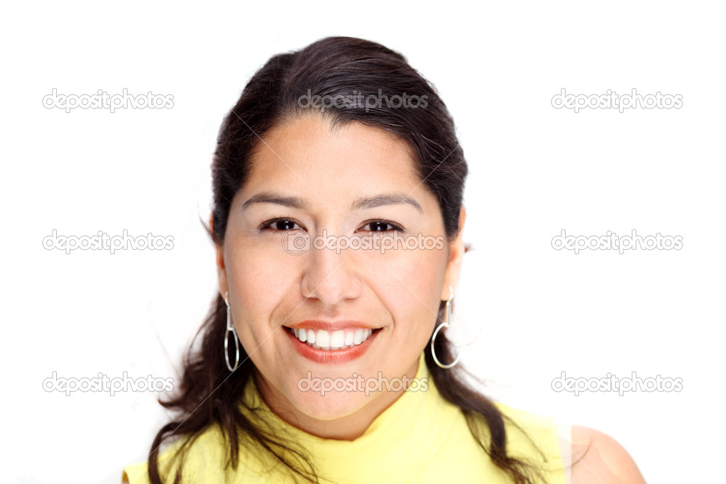 Hispanic woman on white background