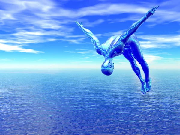 3D alien diver over blue ocean — Stock Photo, Image