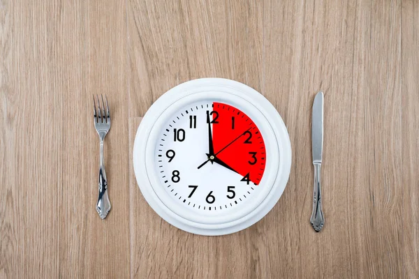 Ceas Porțiune Marcată Roșu Conceptul Post Intermitent Dietă Care Oferă — Fotografie, imagine de stoc