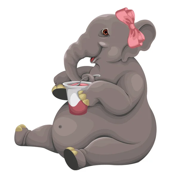 Slon jí jogurt — Stockový vektor