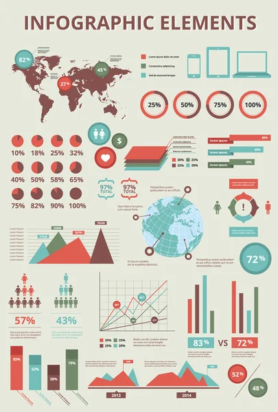 Définir les éléments d'infographie Carte du monde et graphiques d'information — Image vectorielle