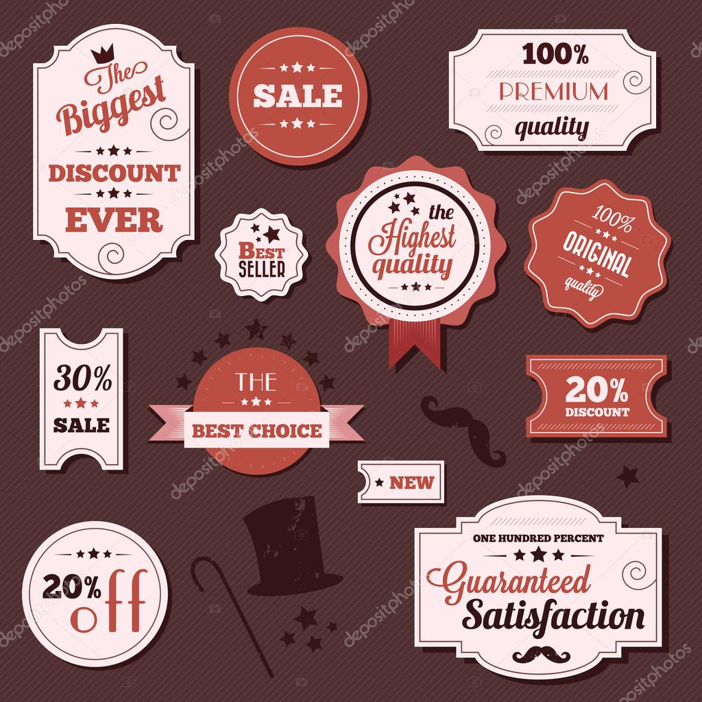 Vintage set of vector stickers and ribbons