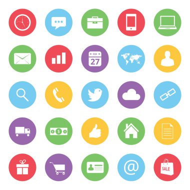 renkli iş ve e-ticaret Icons set