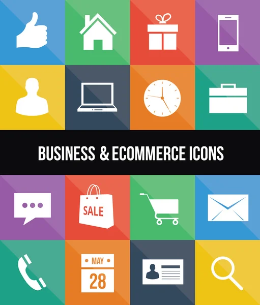 Elegante colorato business e e-commerce icone — Vettoriale Stock