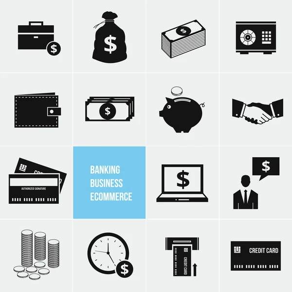 Commerce électronique d'affaires Banque et finance Icônes d'argent Set — Image vectorielle