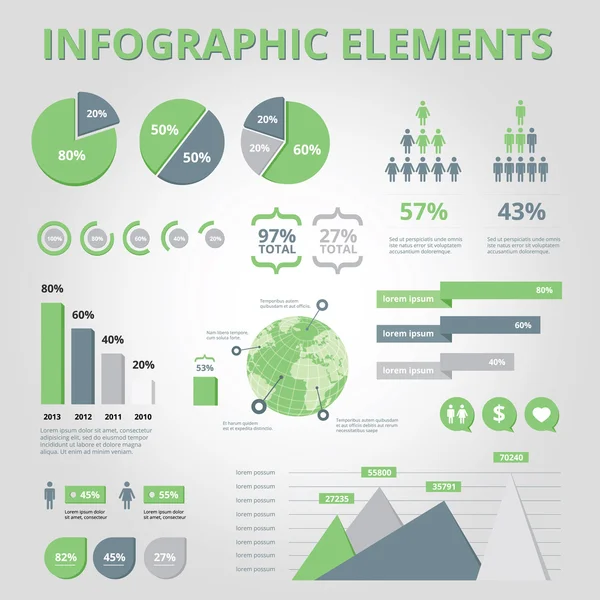 Nastavit prvky infografiky zelená — Stockový vektor