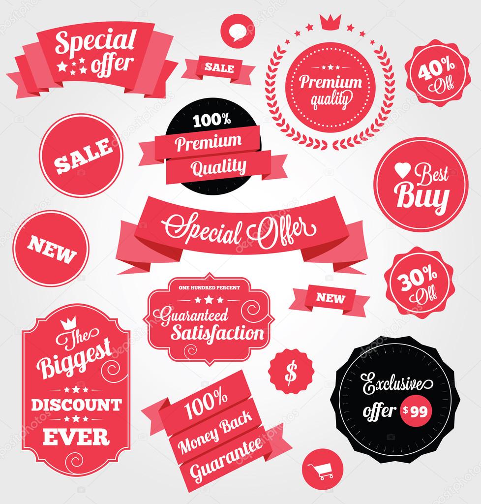 Set of Premium Vector Stickers and Ribbons