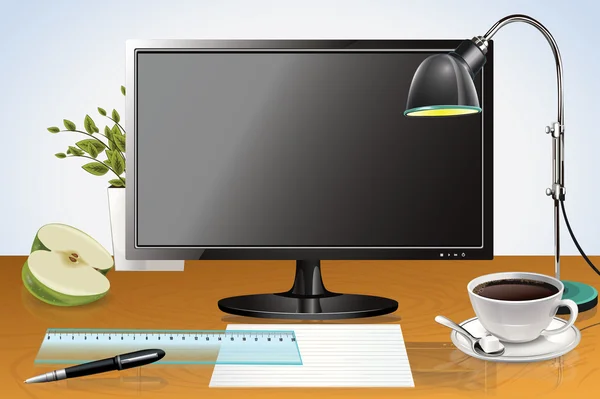 Escritorio con monitor — Vector de stock