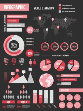 Modern Infographic Elements Set Black Red