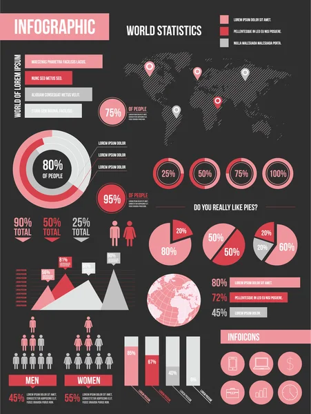 Elementi infografici moderni Set Nero Rosso — Vettoriale Stock