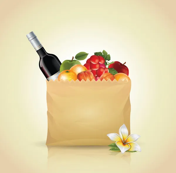 Paper Bag With Fruit — Stock Vector