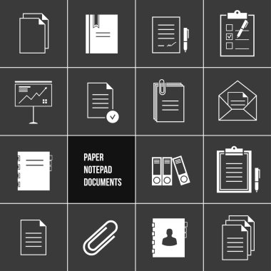 vektör notepad kağıt belgeleri simgeler kümesi