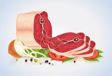 baharat ve sebzeler ile et dilimleri
