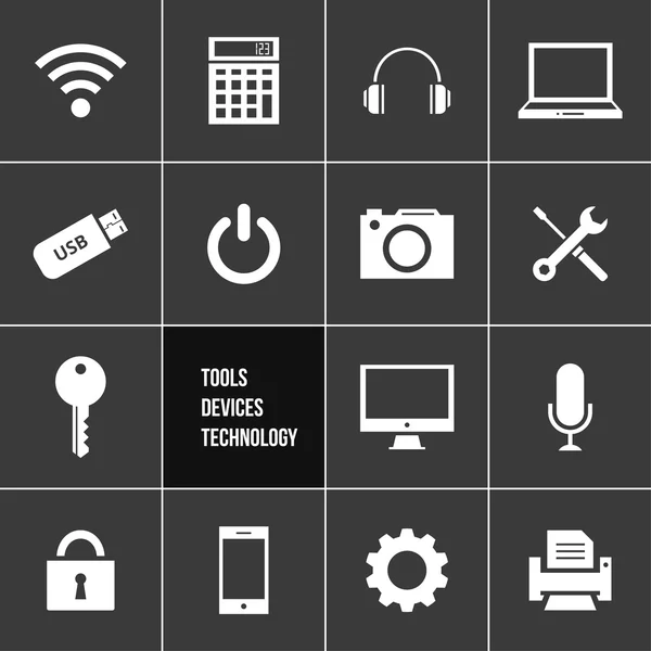 Vektör araçları cihazlar ve teknoloji Icons set — Stok Vektör