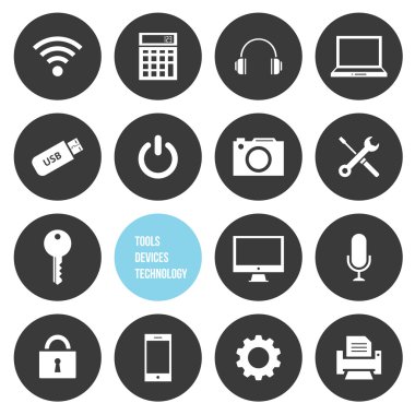 vektör araçları cihazlar ve teknoloji Icons set