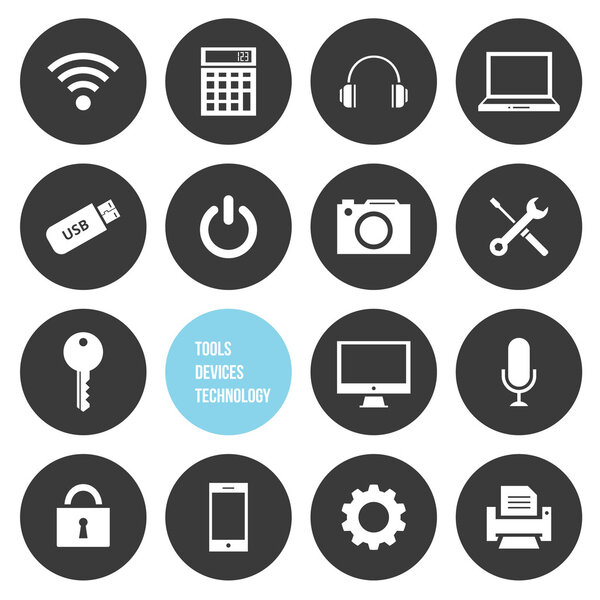 Vector Tools Devices and Technology Icons Set