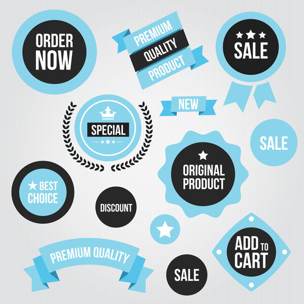 Стильные векторные наклейки и ленты голубого цвета
