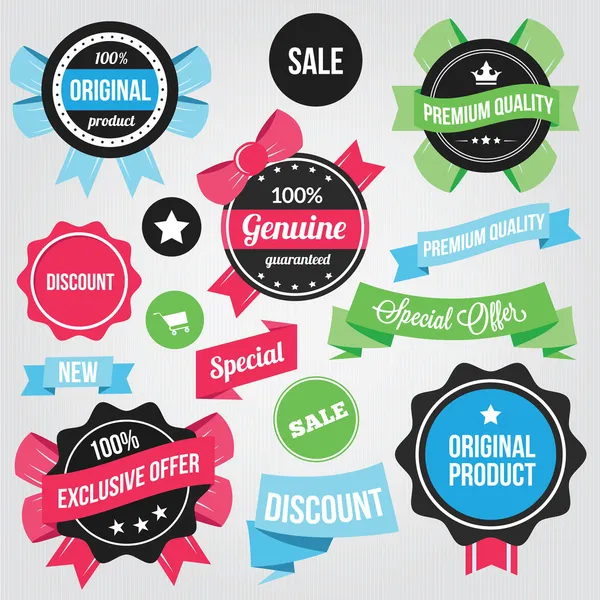 Vector Badges Stickers and Ribbons Set Colorful — Stock Vector