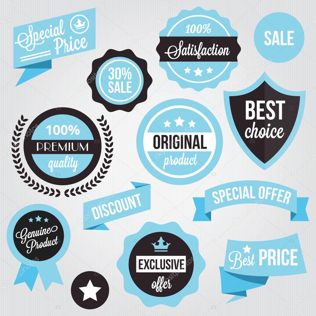 Vector Badges Stickers and Labels Set Blue